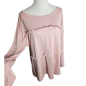 Women’s Light Pink Ruffle Detail Long-Sleeve Tee